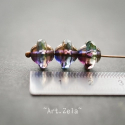 Saturne bleu violet 10x8mm X6 Perles verre tchèque transparent
