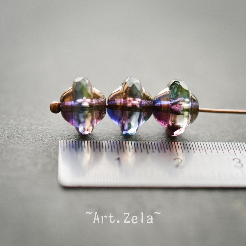 Saturne bleu violet 10x8mm X6 Perles verre tchèque transparent