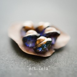 Saturne bleu violet 10x8mm X6 Perles verre tchèque transparent