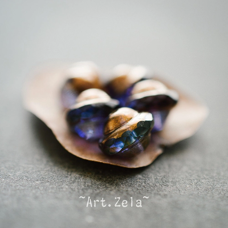 Saturne bleu violet 10x8mm X6 Perles verre tchèque transparent