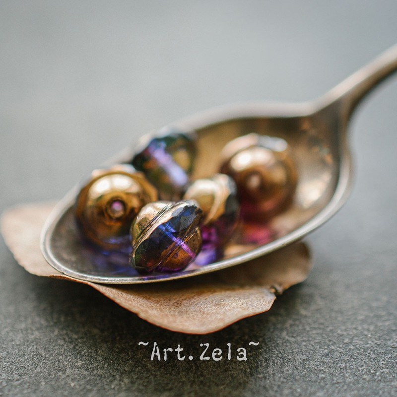 Saturne bleu violet 10x8mm X6 Perles verre tchèque transparent