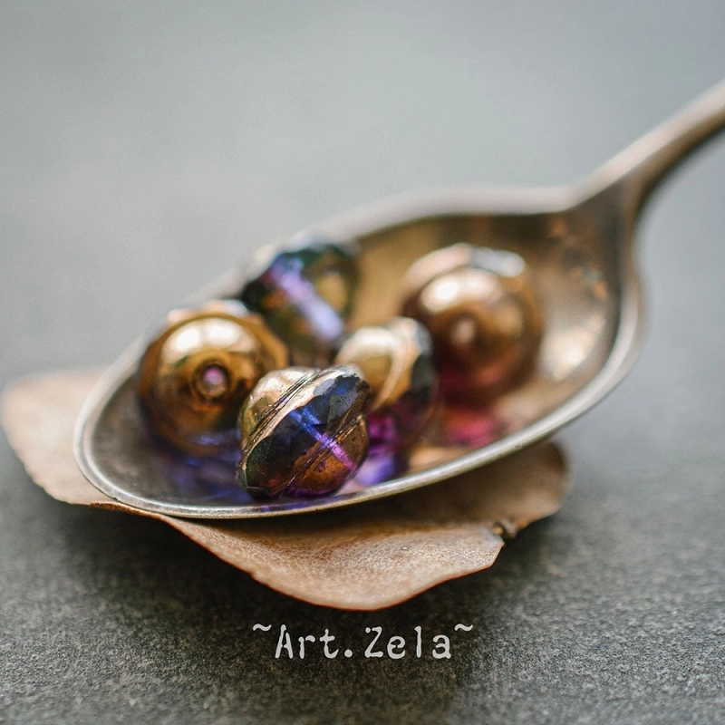 Saturne bleu violet 10x8mm X6 Perles verre tchèque transparent