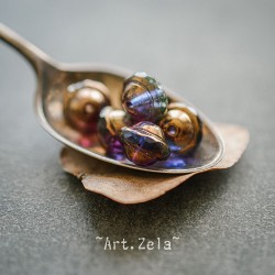 Saturne bleu violet 10x8mm X6 Perles verre tchèque transparent