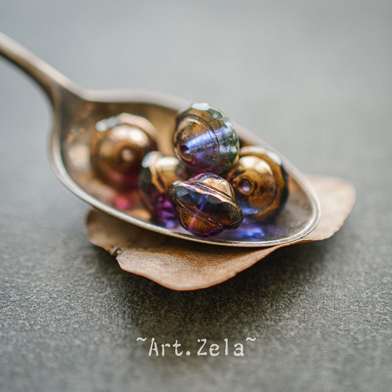 Saturne bleu violet 10x8mm X6 Perles verre tchèque transparent