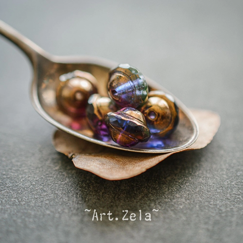 Saturne bleu violet 10x8mm X6 Perles verre tchèque transparent