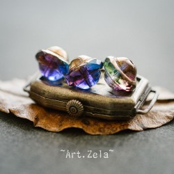 Saturne bleu violet 10x8mm X6 Perles verre tchèque transparent