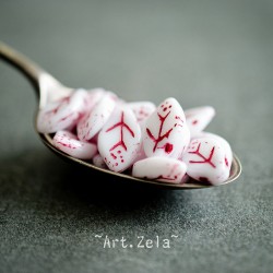 Feuilles blanc rouge turc 12x7mm X25 Perles verre tchèque