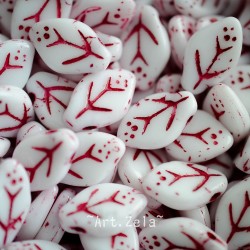 Feuilles blanc rouge turc 12x7mm X25 Perles verre tchèque