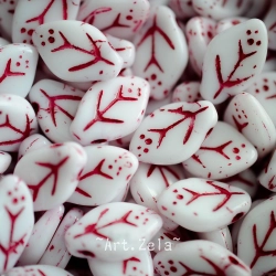 Feuilles blanc rouge turc 12x7mm X25 Perles verre tchèque