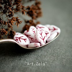 Feuilles blanc rouge turc 12x7mm X25 Perles verre tchèque