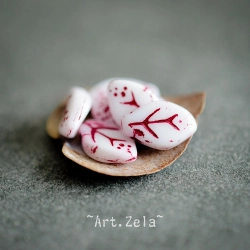 Feuilles blanc rouge turc 12x7mm X25 Perles verre tchèque