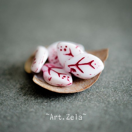Feuilles blanc rouge turc 12x7mm X25 Perles verre tchèque