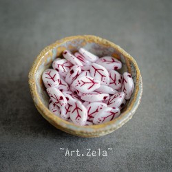 Feuilles blanc rouge turc 12x7mm X25 Perles verre tchèque