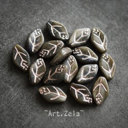 Feuilles tons gris bleu vert 12x7mm X25 Perles verre tchèque
