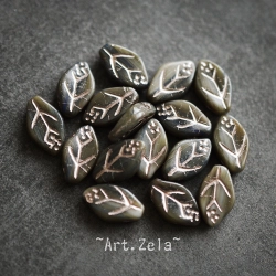 Feuilles tons gris bleu vert 12x7mm X25 Perles verre tchèque
