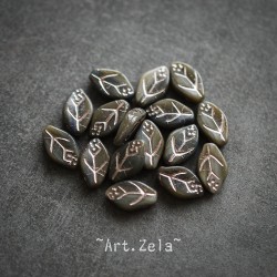 Feuilles tons gris bleu vert 12x7mm X25 Perles verre tchèque
