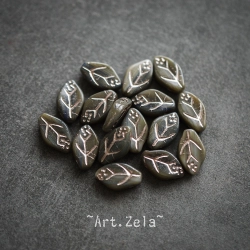 Feuilles tons gris bleu vert 12x7mm X25 Perles verre tchèque