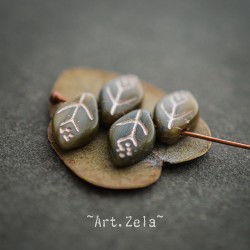 Feuilles tons gris bleu vert 12x7mm X25 Perles verre tchèque