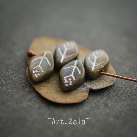 Feuilles tons gris bleu vert 12x7mm X25 Perles verre tchèque