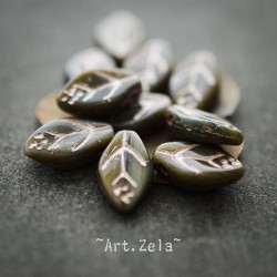 Feuilles tons gris bleu vert 12x7mm X25 Perles verre tchèque
