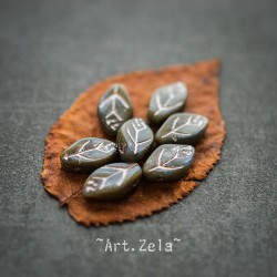 Feuilles tons gris bleu vert 12x7mm X25 Perles verre tchèque