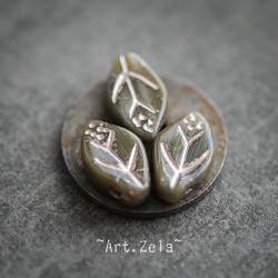 Feuilles tons gris bleu vert 12x7mm X25 Perles verre tchèque