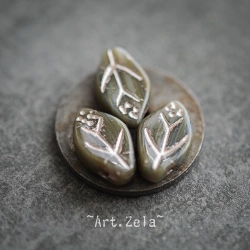 Feuilles tons gris bleu vert 12x7mm X25 Perles verre tchèque