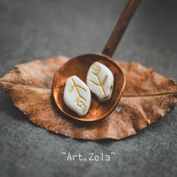 Feuilles blanc doré 12x7mm X25 Perles verre tchèque opaque