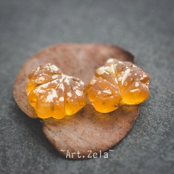 Feuilles orange doré 13x11mm X10 Perles verre tchèque dépoli