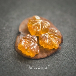 Feuilles orange doré 13x11mm X10 Perles verre tchèque dépoli