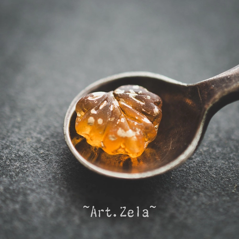 Feuilles orange doré 13x11mm X10 Perles verre tchèque dépoli