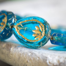 Fleurs de lotus bleu doré 18mm X2 Perles verre tchèque