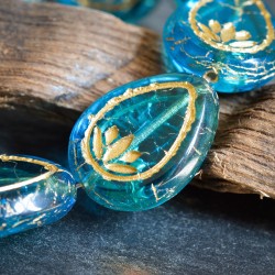 Fleurs de lotus bleu doré 18mm X2 Perles verre tchèque