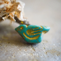 Oiseau mat vert doré 22mm X1 Perle verre tchèque opaque
