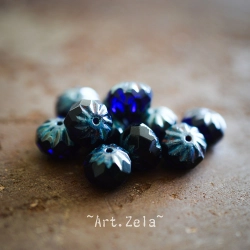 Cruellers bleu indigo Picasso 10x7mm X8 Perles verre tchèque