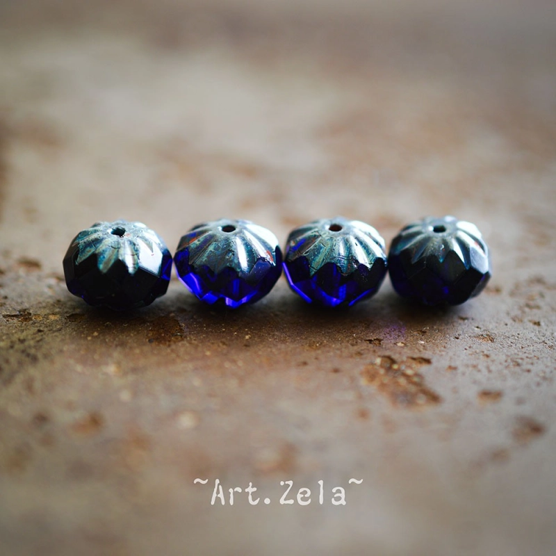 Cruellers bleu indigo Picasso 10x7mm X8 Perles verre tchèque