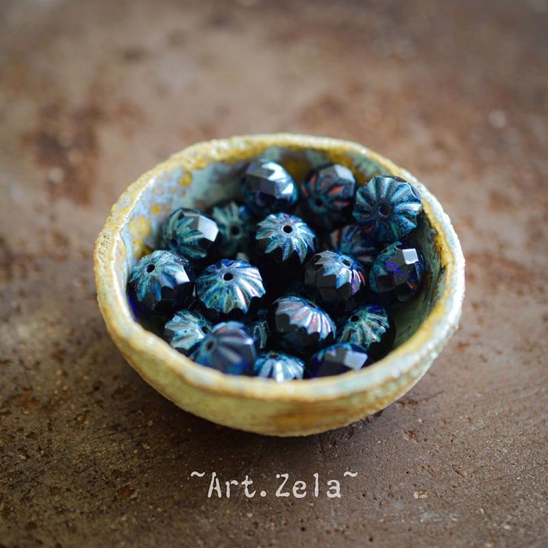 Cruellers bleu indigo Picasso 10x7mm X8 Perles verre tchèque