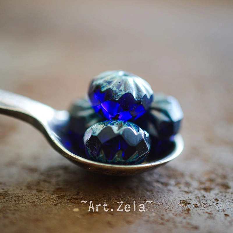 Cruellers bleu indigo Picasso 10x7mm X8 Perles verre tchèque