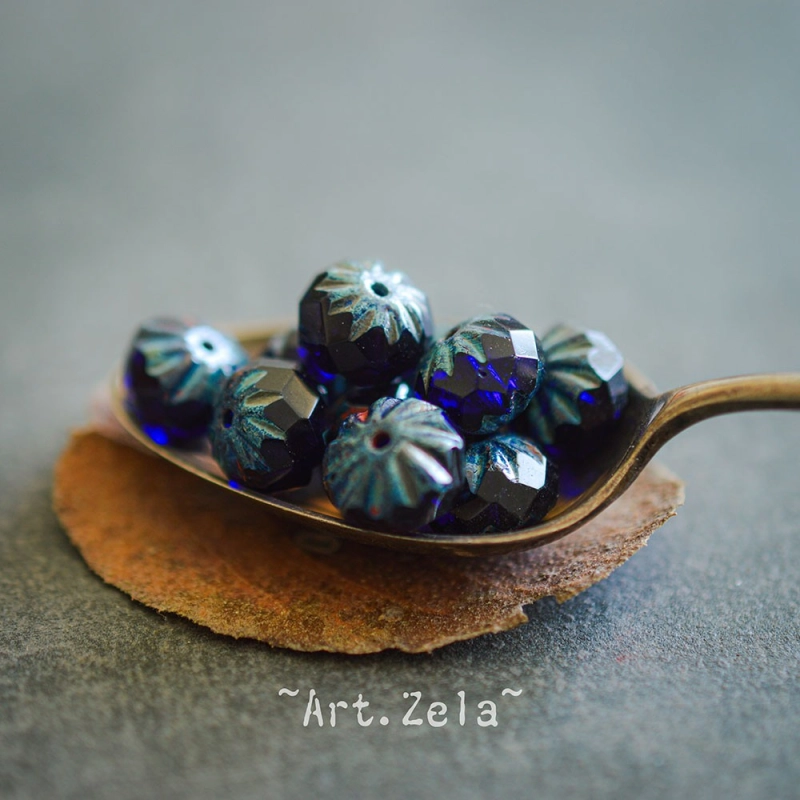 Cruellers bleu indigo Picasso 10x7mm X8 Perles verre tchèque