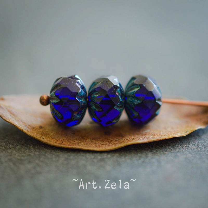 Cruellers bleu indigo Picasso 10x7mm X8 Perles verre tchèque