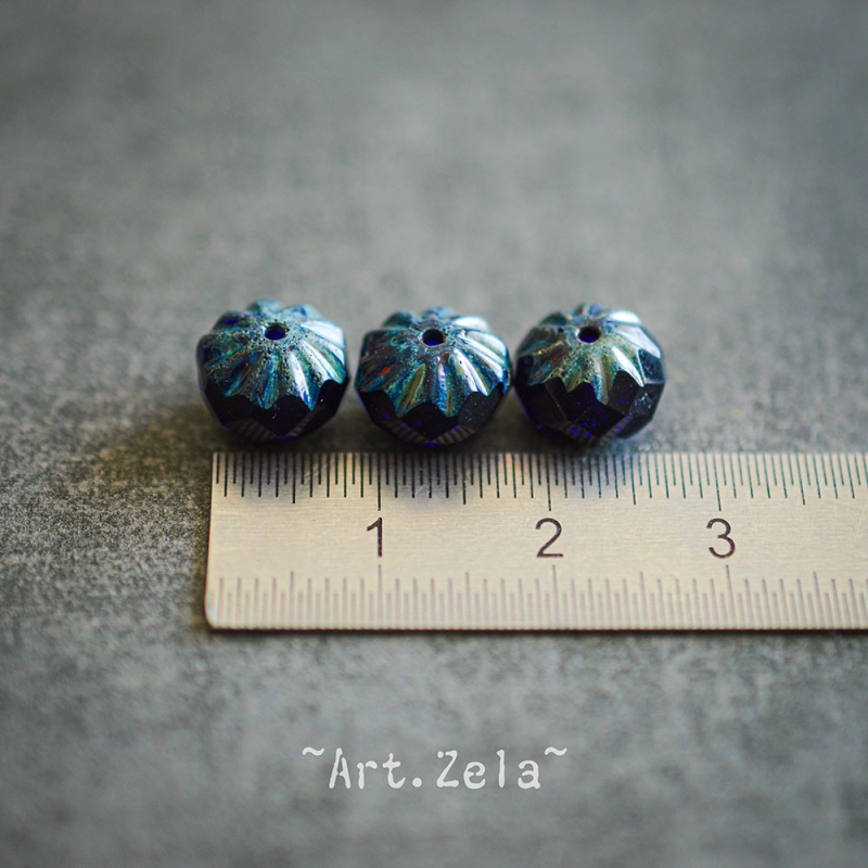 Cruellers bleu indigo Picasso 10x7mm X8 Perles verre tchèque