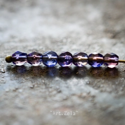 Facettes bleu et violet 4mm X50 Perles verre tchèque poli au feu