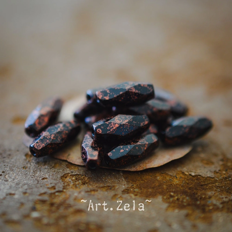 Olives facettées noir cuivre 11x5mm X 15 Perles verre tchèque opaque