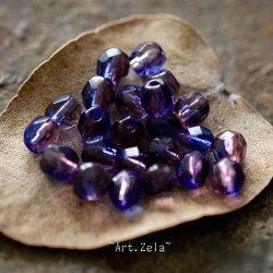 Facettes bleu et violet 4mm X50 Perles verre tchèque poli au feu