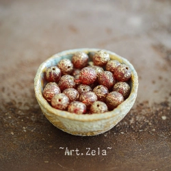 Perles rondes rouge doré 8mm X15 Perles verre tchèque texturé
