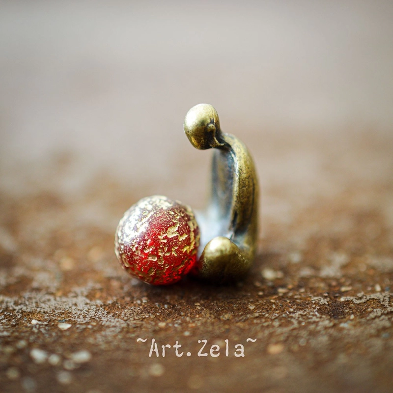 Perles rondes rouge doré 8mm X15 Perles verre tchèque texturé