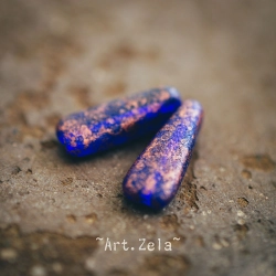 Gouttes rectangles bleu indigo cuivre 17x6mm X8 Perles verre tchèque