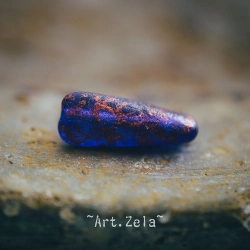 Gouttes rectangles bleu indigo cuivre 17x6mm X8 Perles verre tchèque