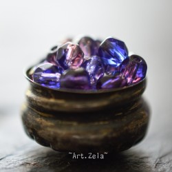 Facettes bleu et violet 4mm X50 Perles verre tchèque poli au feu