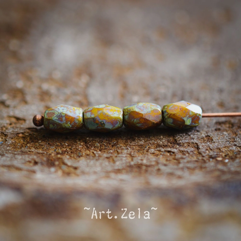 Olives facettées Picasso 7x5mm X12 Perles verre tchèque opaque